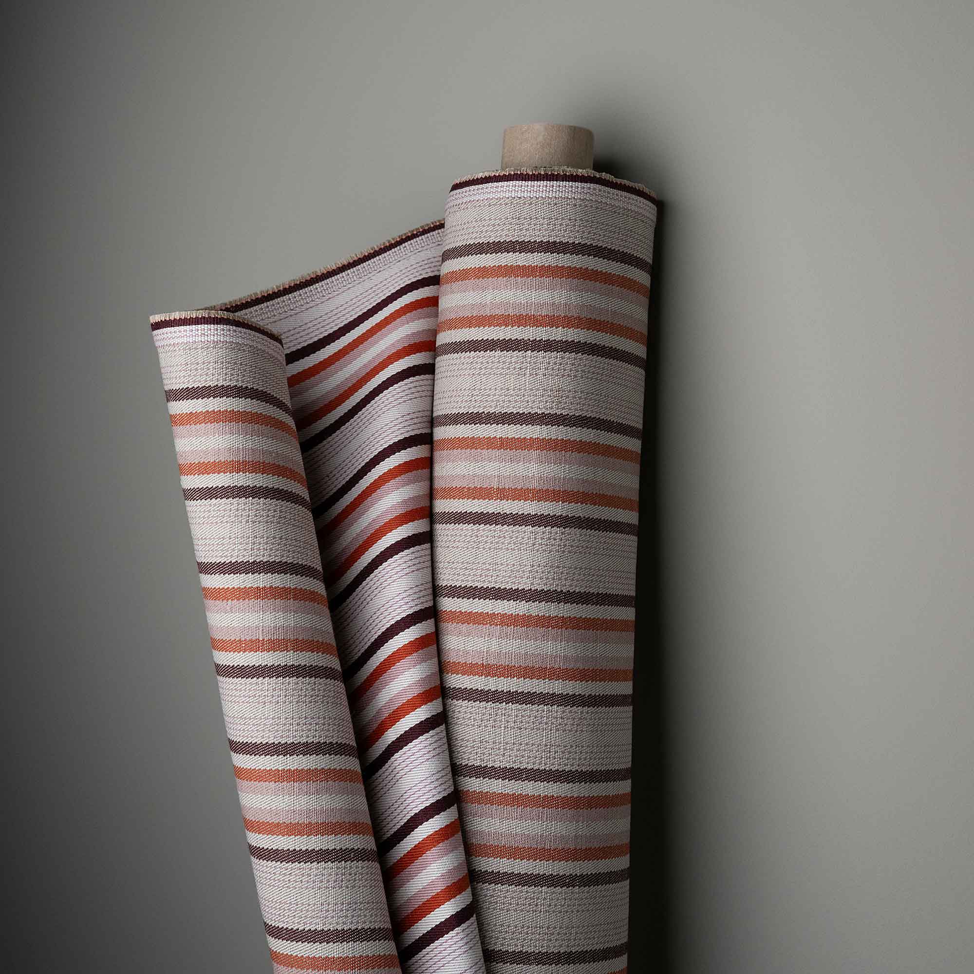 Perch Slipper Armchair in Regatta Cotton Flame Frame and Slow Lane Cotton Linen Berry Seat - Nicola Harding