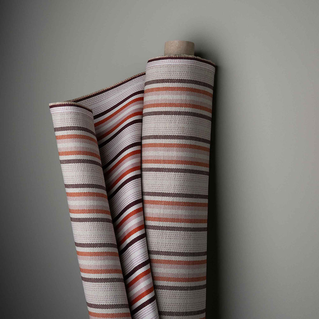 Perch Slipper Armchair in Regatta Cotton Flame Frame and Slow Lane Cotton Linen Berry Seat - Nicola Harding