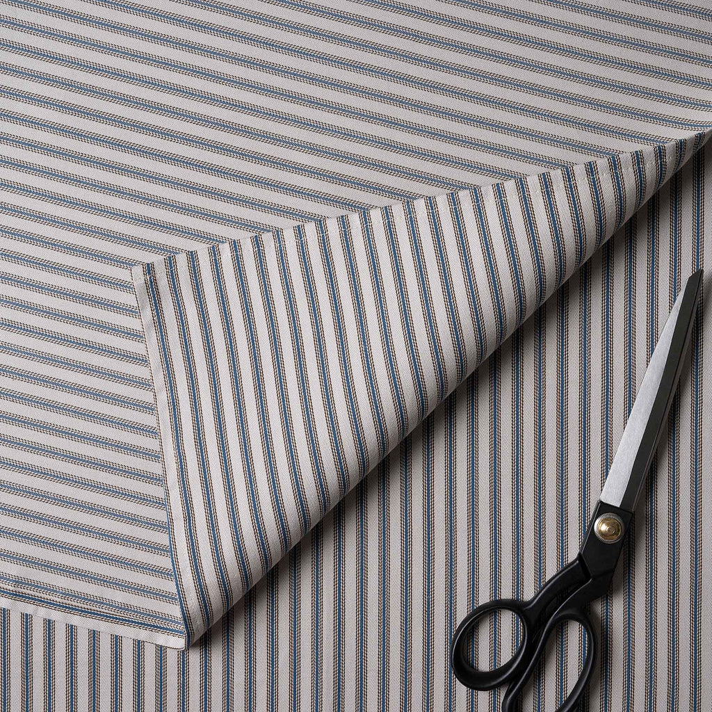 Ticking Cotton, Blue Brown, Fabric with Scissor - Nicola Harding