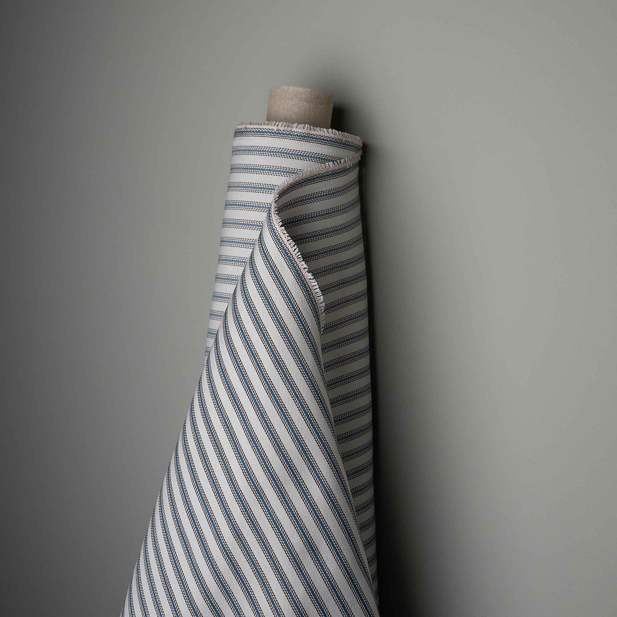 Ticking Cotton, Blue Brown, Fabric Roll - Nicola Harding