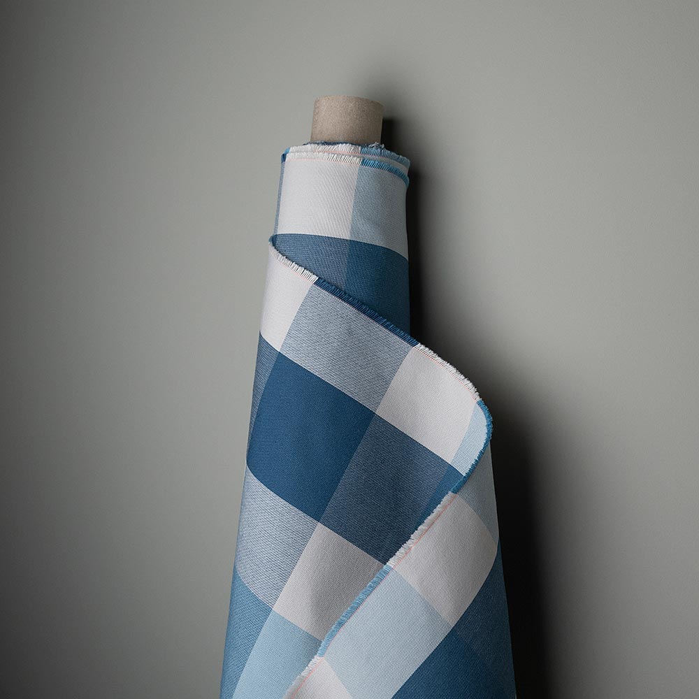 Checkmate Cotton, Blue Fabric Roll - Nicola Harding & Co.