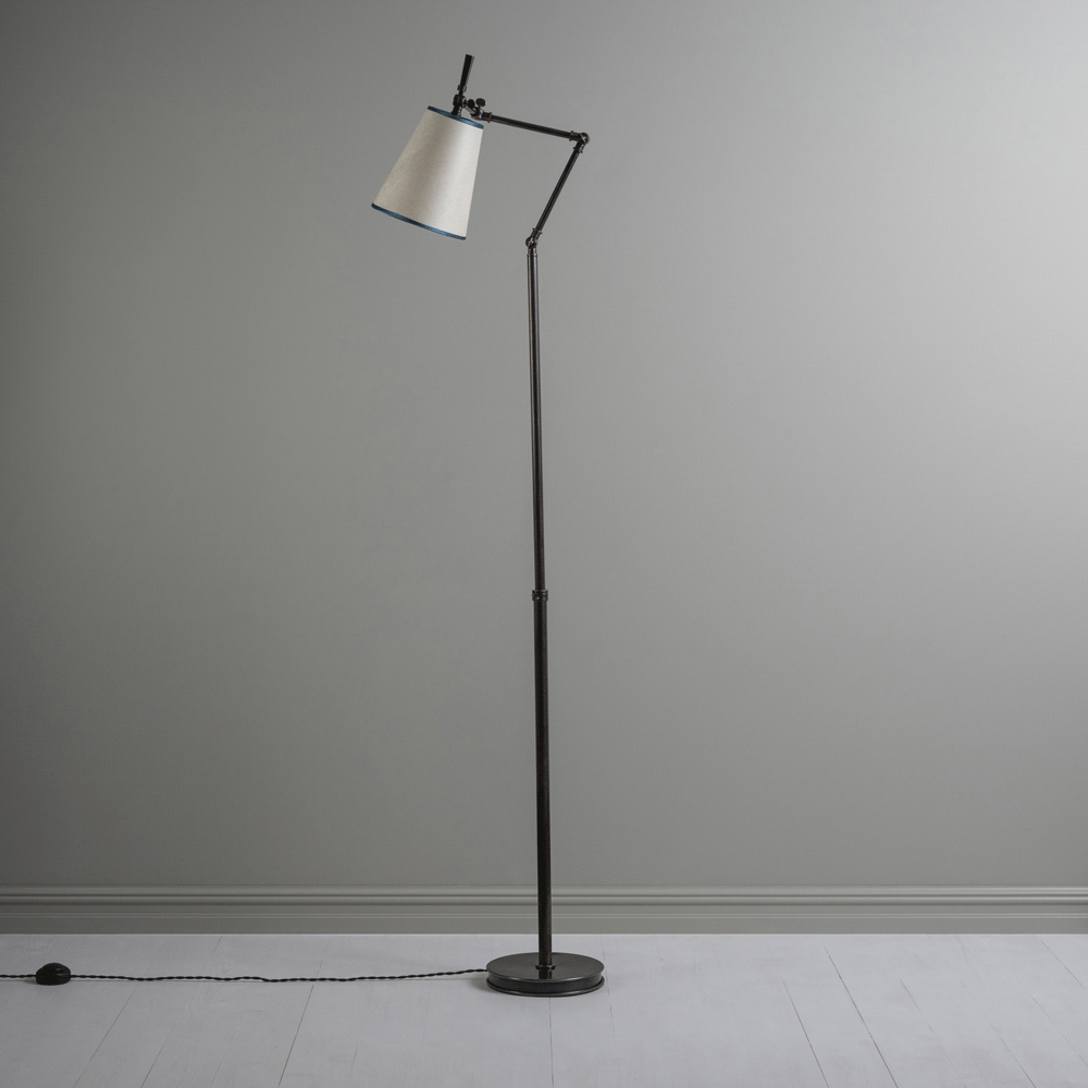Adjustable Floor Lamp Base in Waxed Brass Showing Height and Direction Adjustment of Lampshade – GIF