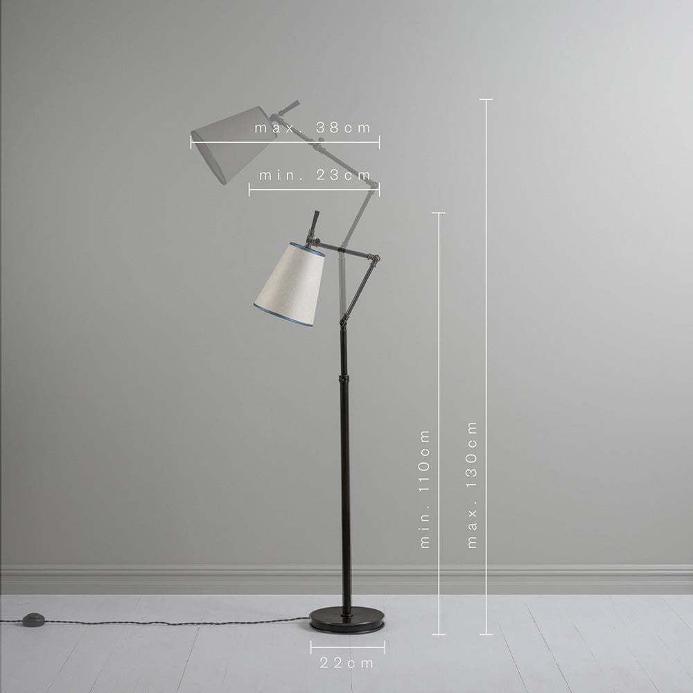 Full Dimensions of Focused Floor Lamp in Waxed Brass, With Lampshade in 'cm' - Nicola Harding