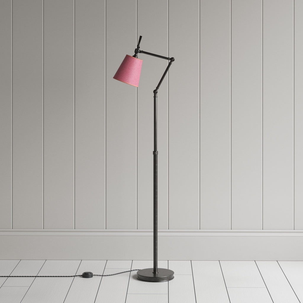 Focused Floor Lamp in Waxed Brass, With Focused Empire Paper Lamp Shade in Burgundy with Muted Pink Trim - By NiX
