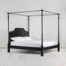 Folly Four Poster Bed in Jet Black Side View with Mattress and Pillows - Nicola Harding