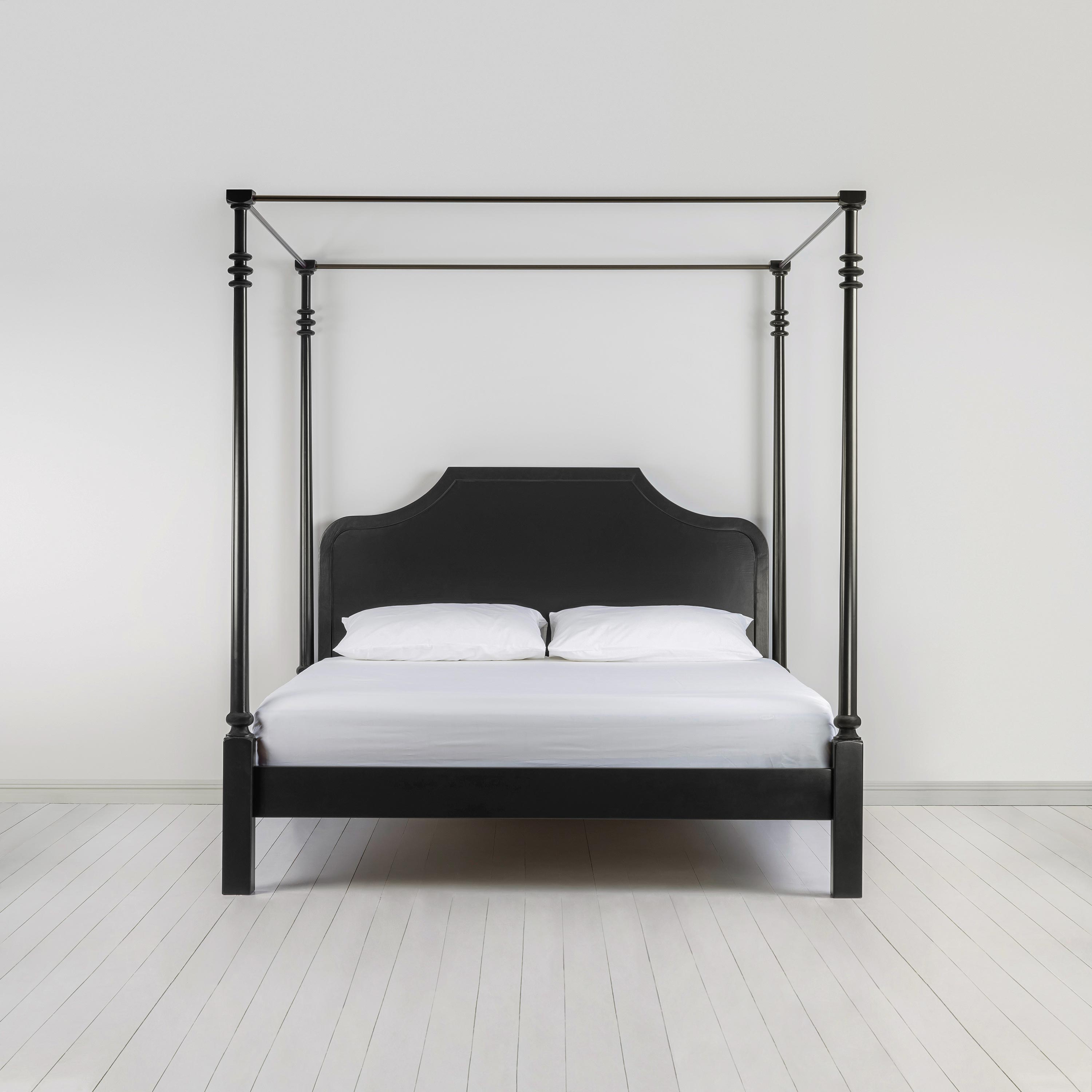 Folly Four Poster Bed in Jet Black Front View - Nicola Harding