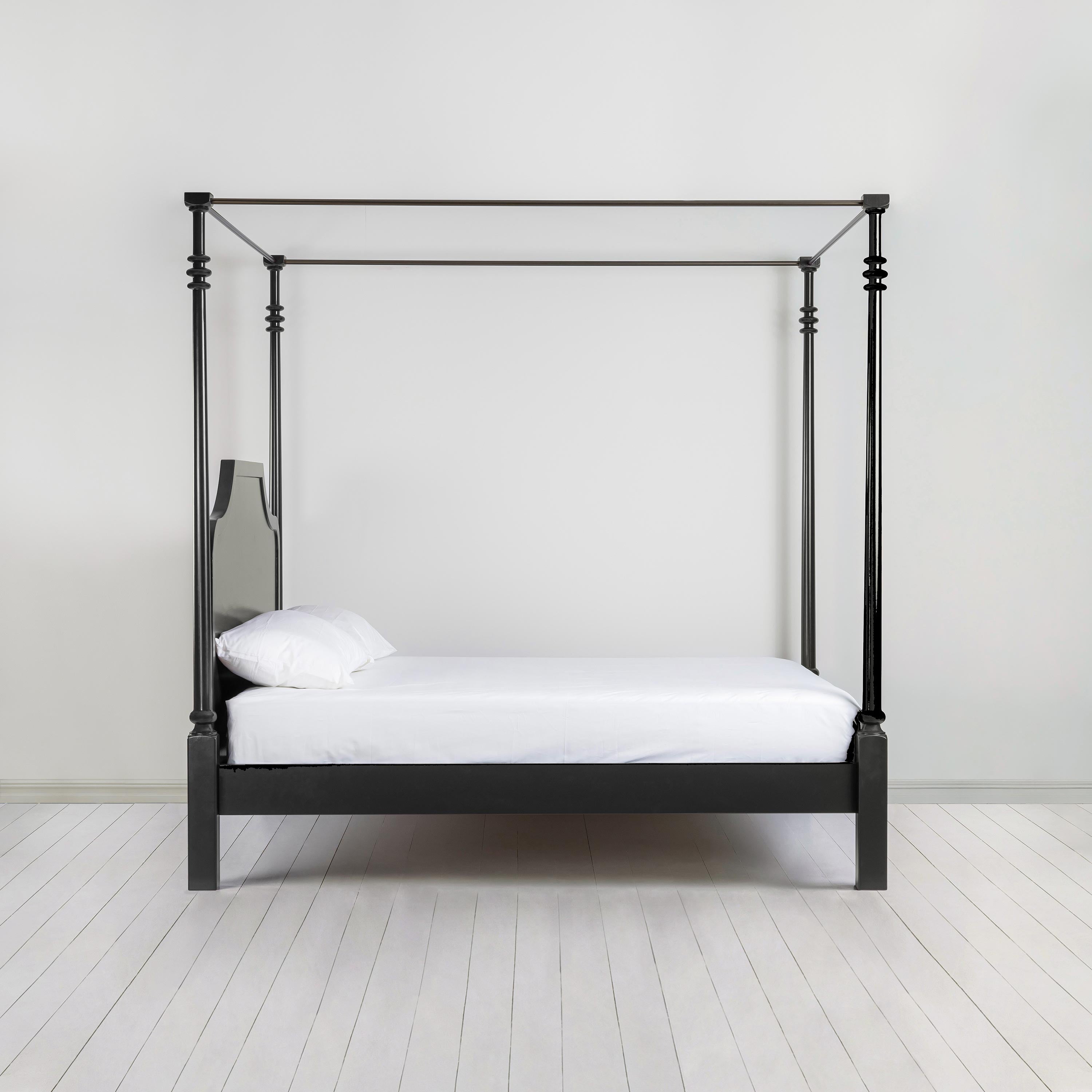 Folly Four Poster Bed in Jet Black, Side View - Nicola Harding