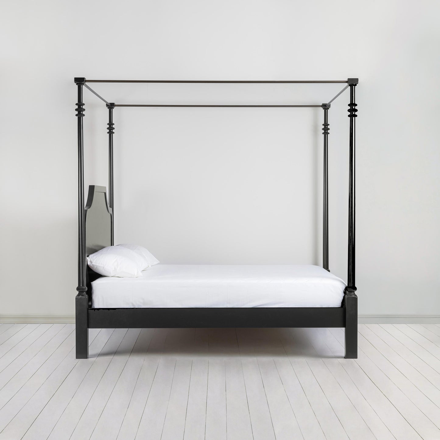 Folly Four Poster Bed in Jet Black, Side View - Nicola Harding