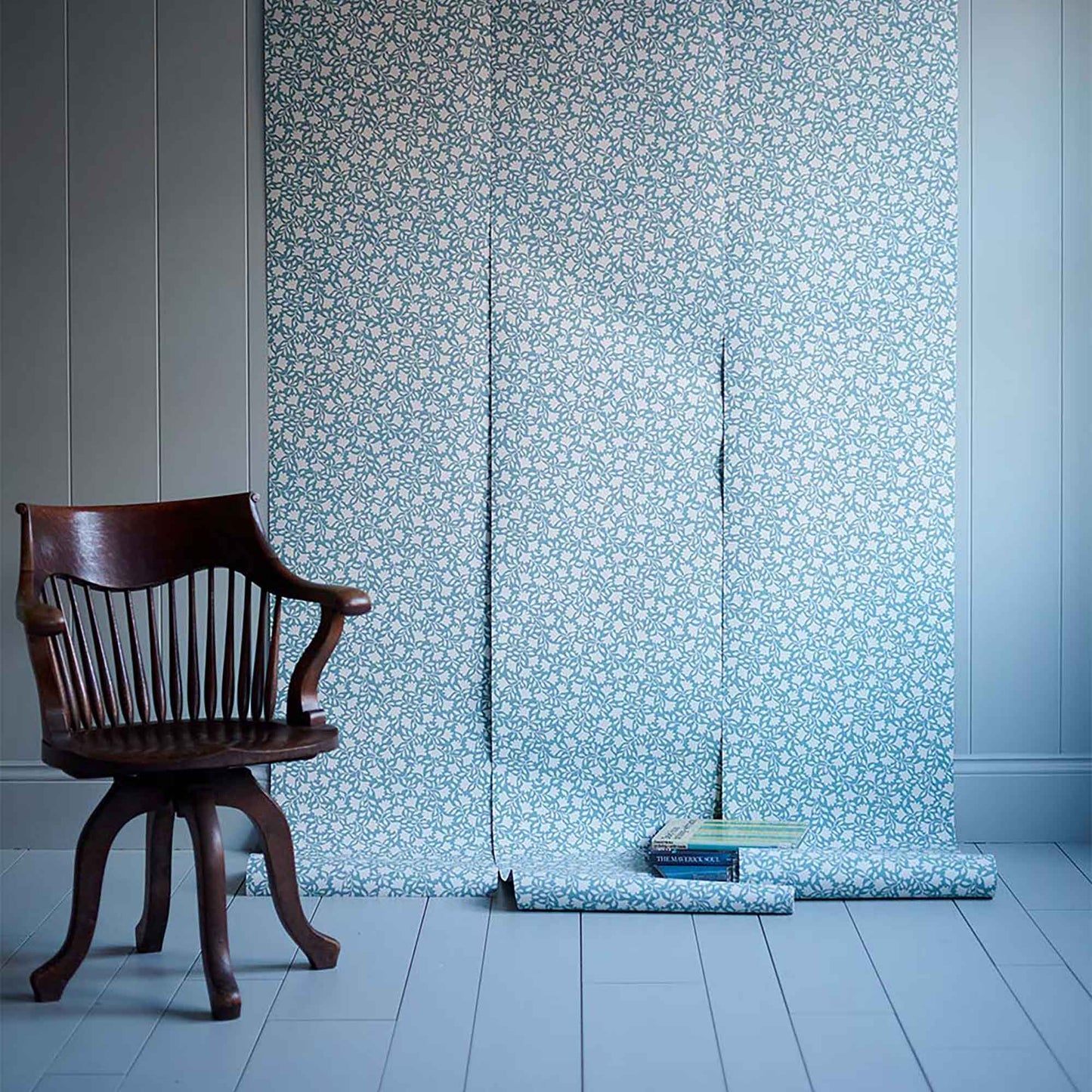 Presenting the Ginko Blue Wallpaper in Peacock - Nicola Harding