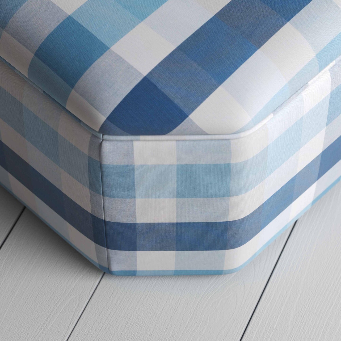 Hither Hexagonal Ottoman in Checkmate Cotton, Blue