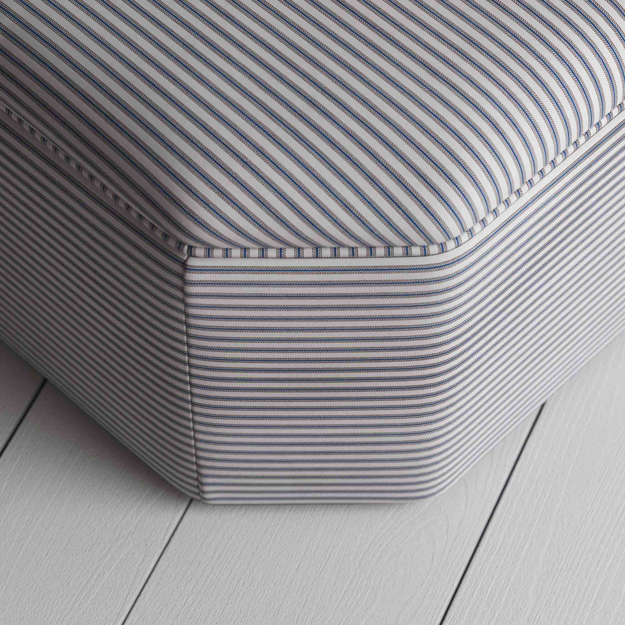  Hither Hexagonal Ottoman in Ticking Cotton, Blue Brown 