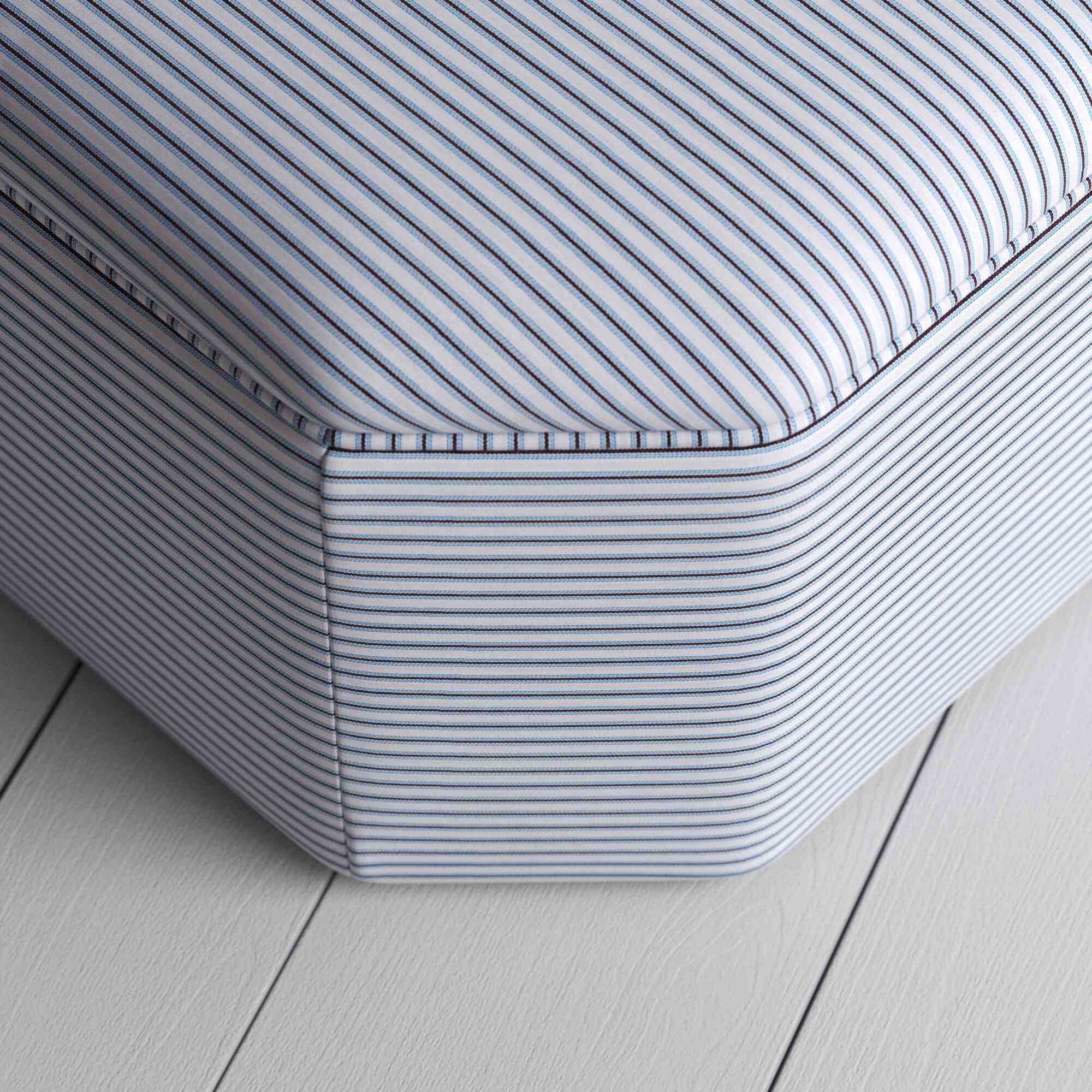 Top View Closeup of Ottoman in Ticking Cotton, Aqua Brown - By NiX