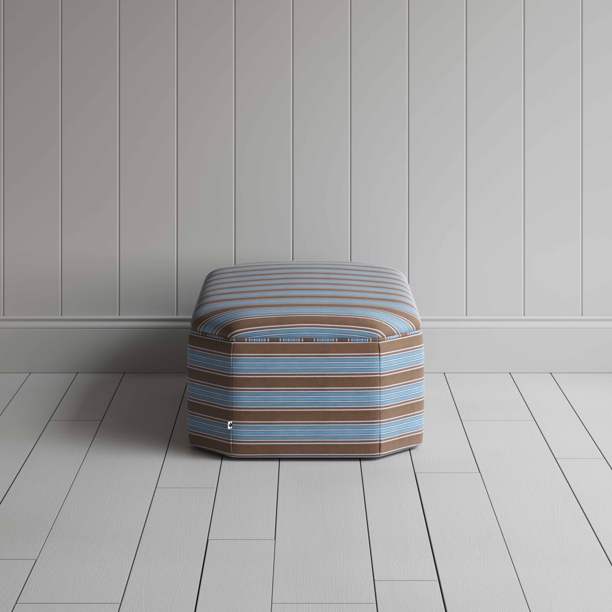 Side View of Ottoman in Regatta Cotton, Blue - Nicola Harding