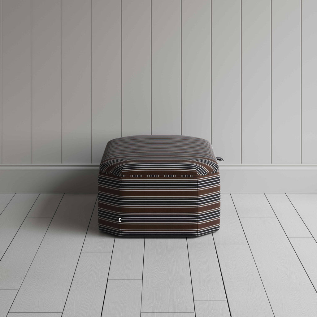 Side View of Hexagonal Storage Ottoman in Regatta Cotton, Charcoal - Nicola Harding