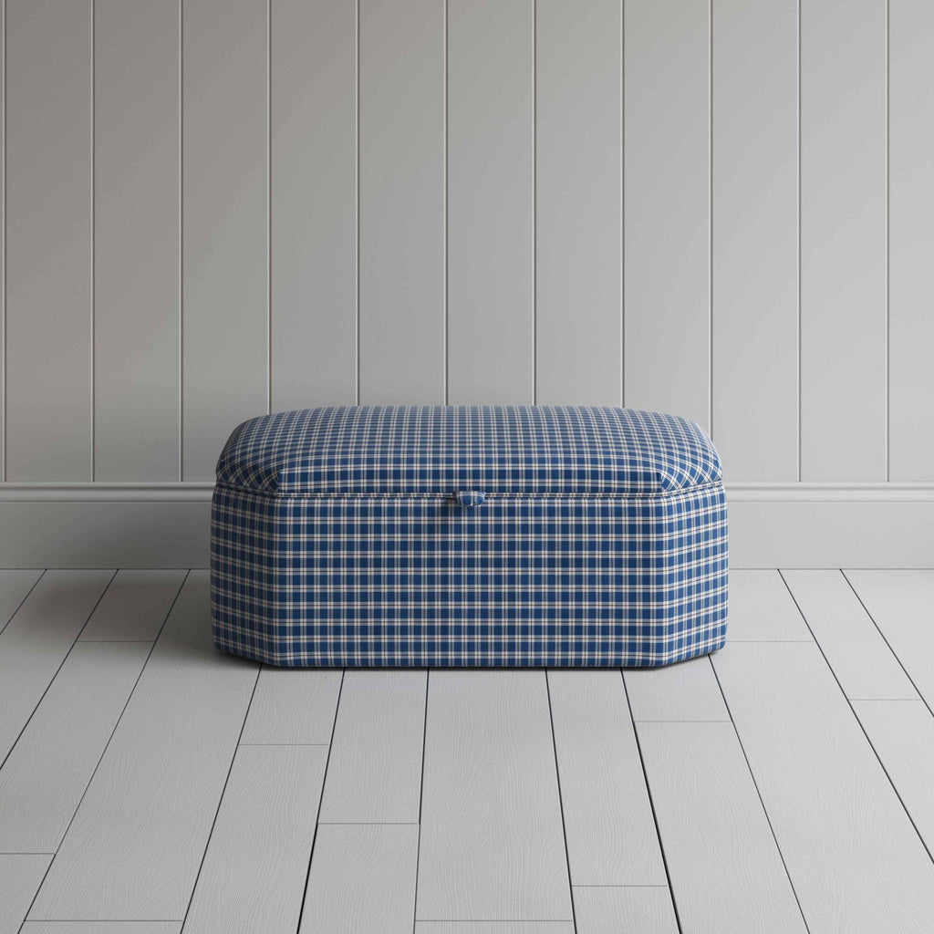  Hither Hexagonal Storage Ottoman in Well Plaid Cotton, Blue Brown 