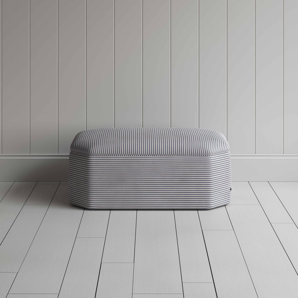 Front View of Ottoman in Ticking Cotton, Blue Brown - By NiX