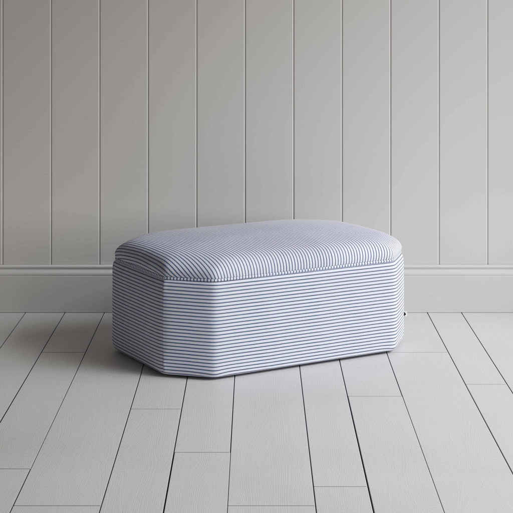 Hither Hexagonal Ottoman in Ticking Cotton, Aqua Brown - Nicola Harding