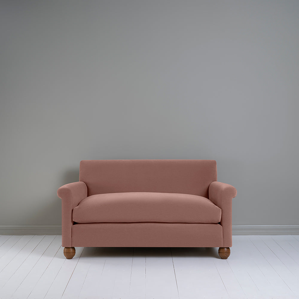 Idler 2 Seater Sofa in Intelligent Velvet Dusky Pink Front View - Nicola Harding