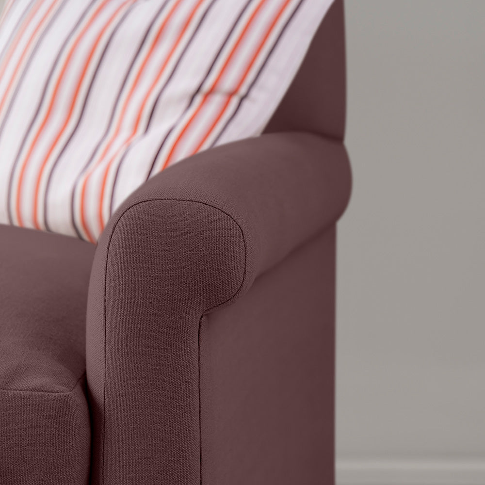 Idler 2 Seater Sofa in Laidback Linen Damson Arm Closeup - Nicola Harding