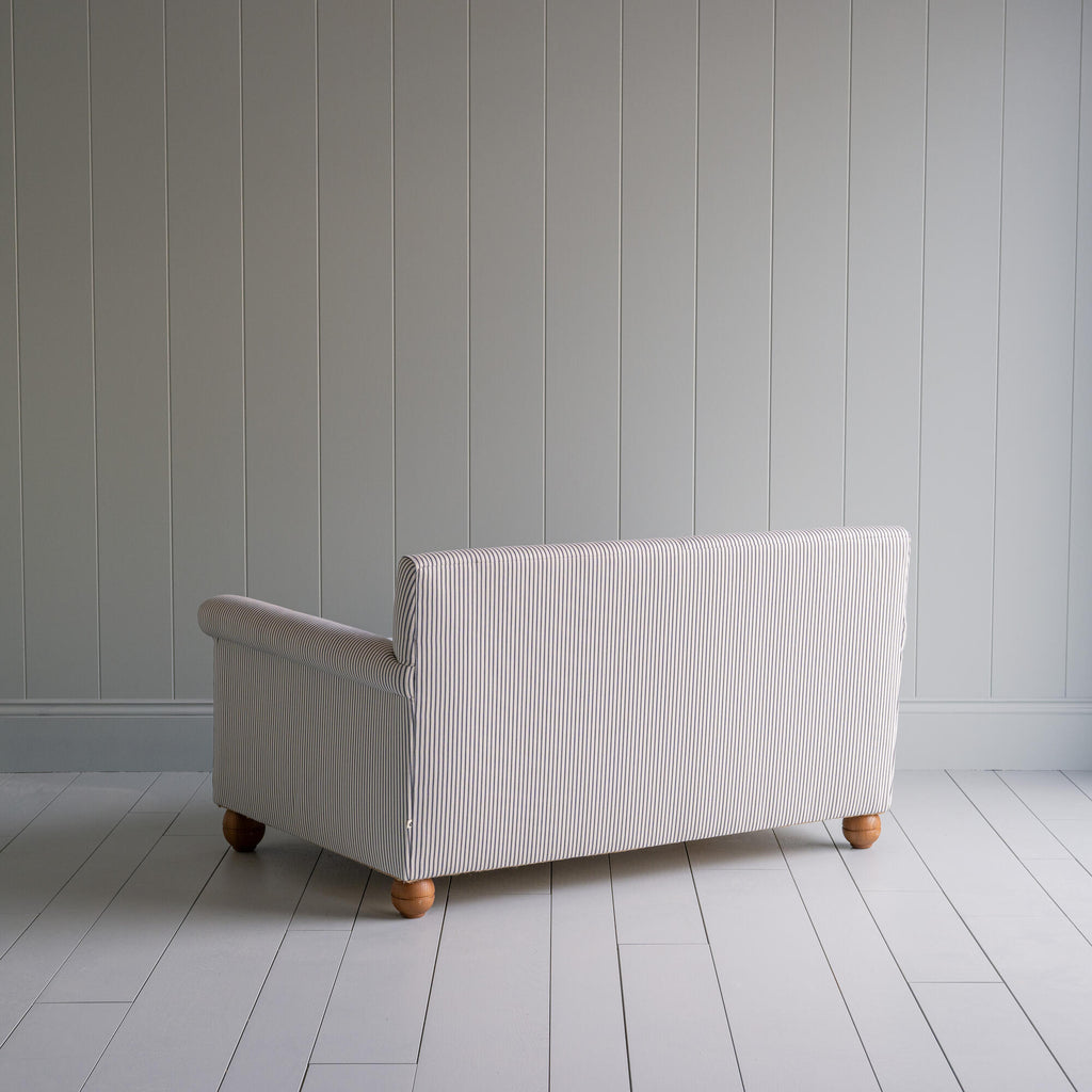Back View of 2 Seater Sofa in Ticking Cotton Chocolate Navy Frame - By NiX