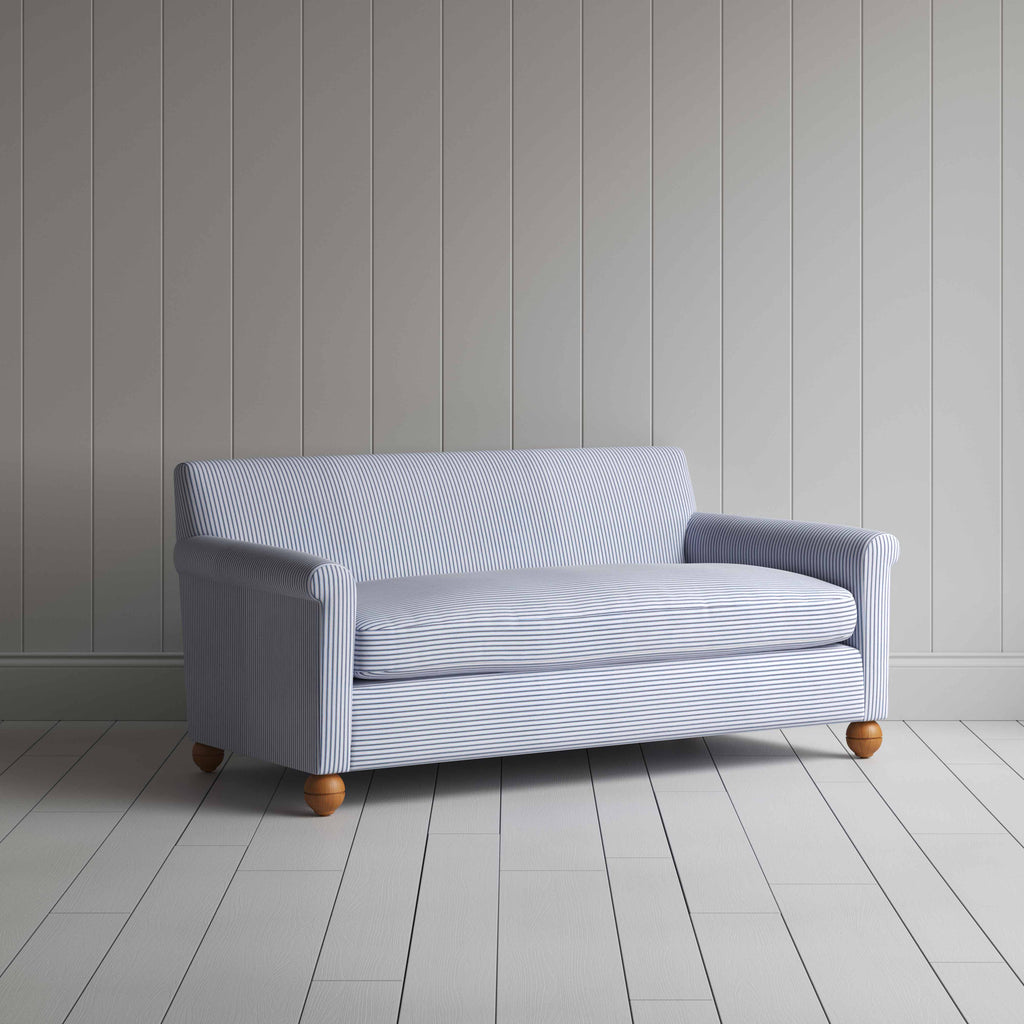 Idler 3 Seater Sofa in Ticking Cotton, Aqua Brown - Nicola Harding