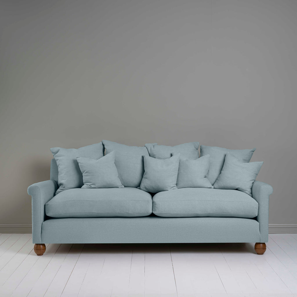 Idler 4 seater sofa in Laidback Linen Cerulean, With Multiple Matching Cushions - Nicola Harding & Co.