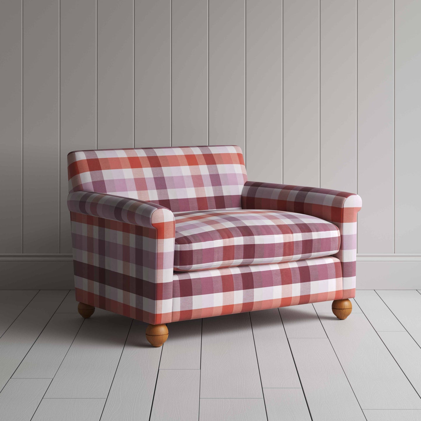 Idler Love Seat in Checkmate Cotton, Berry
