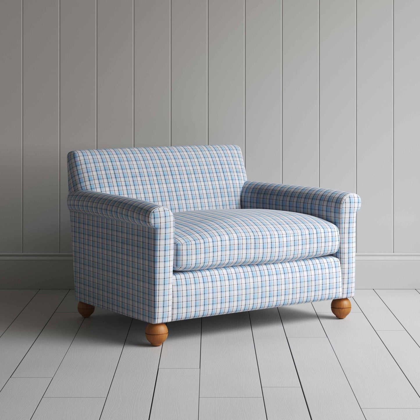 Idler Love Seat in Square Deal Cotton, Blue Brown