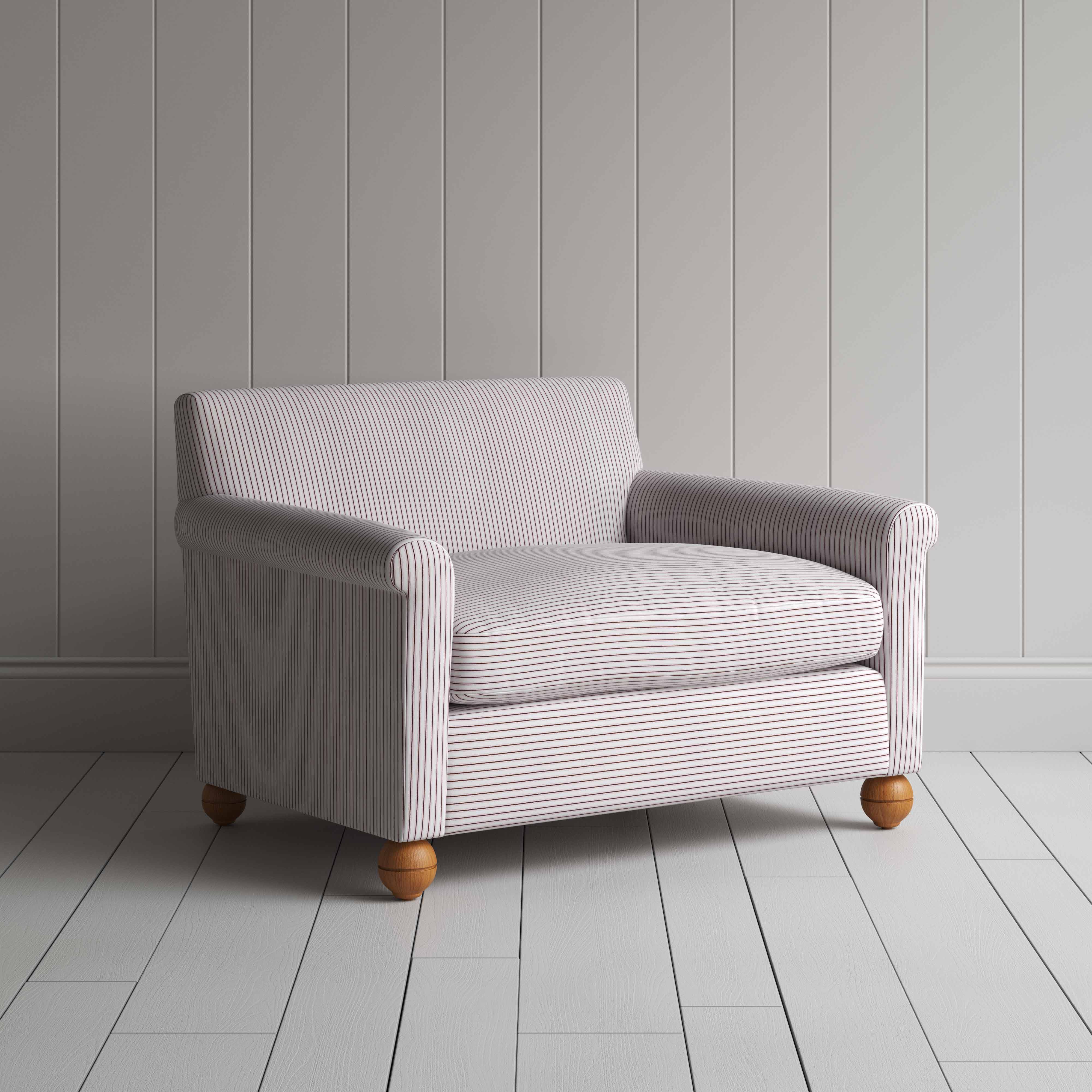  Idler Love Seat in Ticking Cotton, Berry 