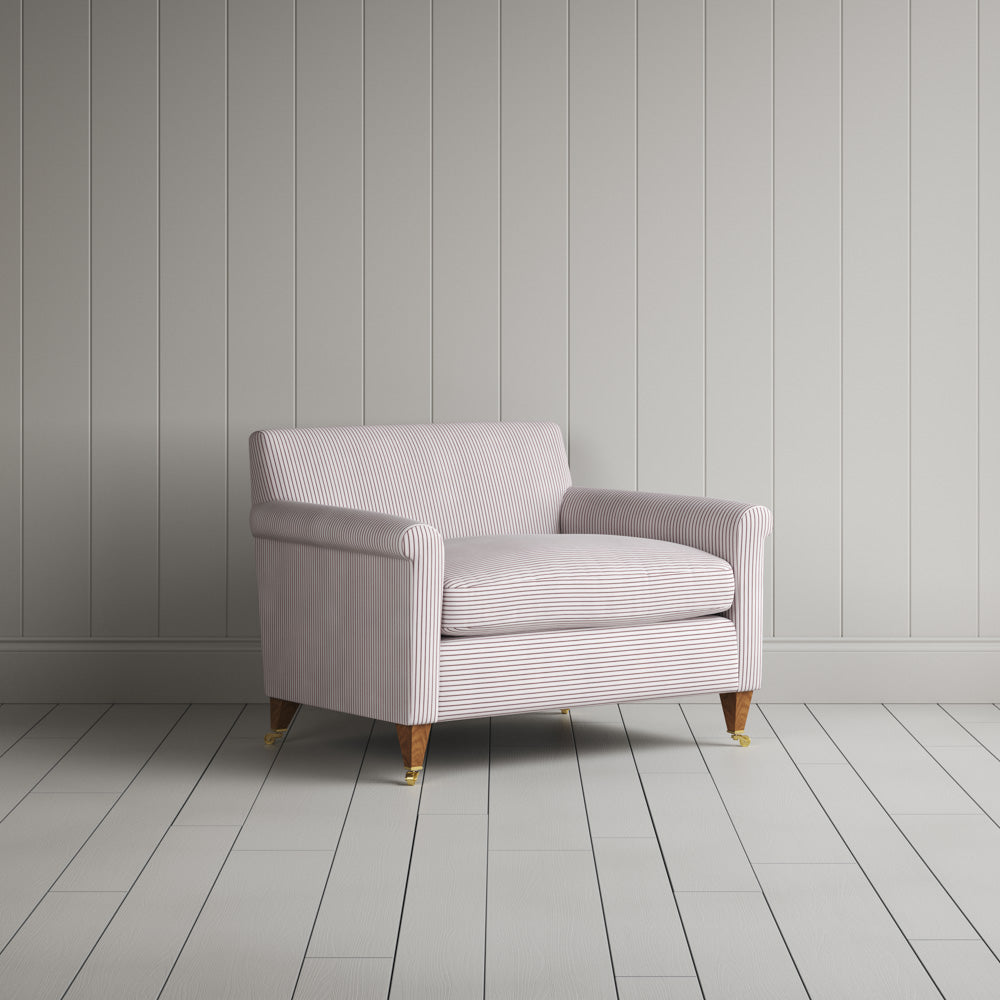 Idler Love Seat in Ticking Cotton, Berry - Nicola Harding