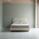 Dream Ticket Upholstered Bed in Laidback Linen Dove without Valance front view.