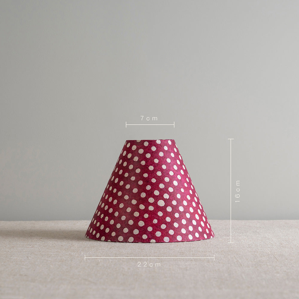 Measurements in 'cm' Ditsy Classic Empire Lamp Shade in Dotty Maroon, Height is 16cm Top-Width is 7cm and Bottom Width is 22cm - Nicola Harding