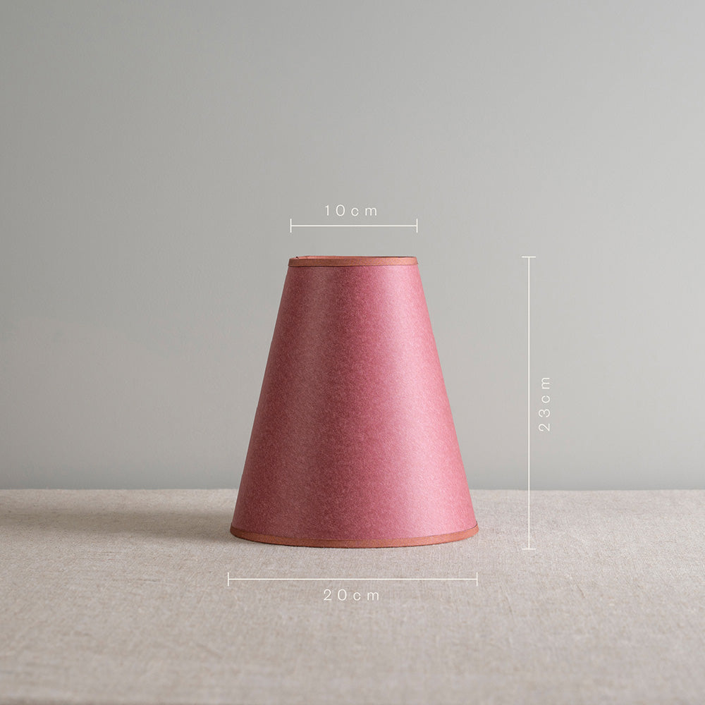 Measurements in 'cm' of Ditsy Tall Tapered Lamp Shade in Burgundy with Pink Trim, Height is 23cm, Top-Width is 10cm and Bottom Width is 20cm - Nicola Harding