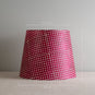 Measurements in 'cm' of Humbug Straight Empire Batik Paper Lamp Shade in Dotty Maroon, Height is 33cm, Top-Width is 30.5cm and Bottom Width is 40cm - Nicola Harding