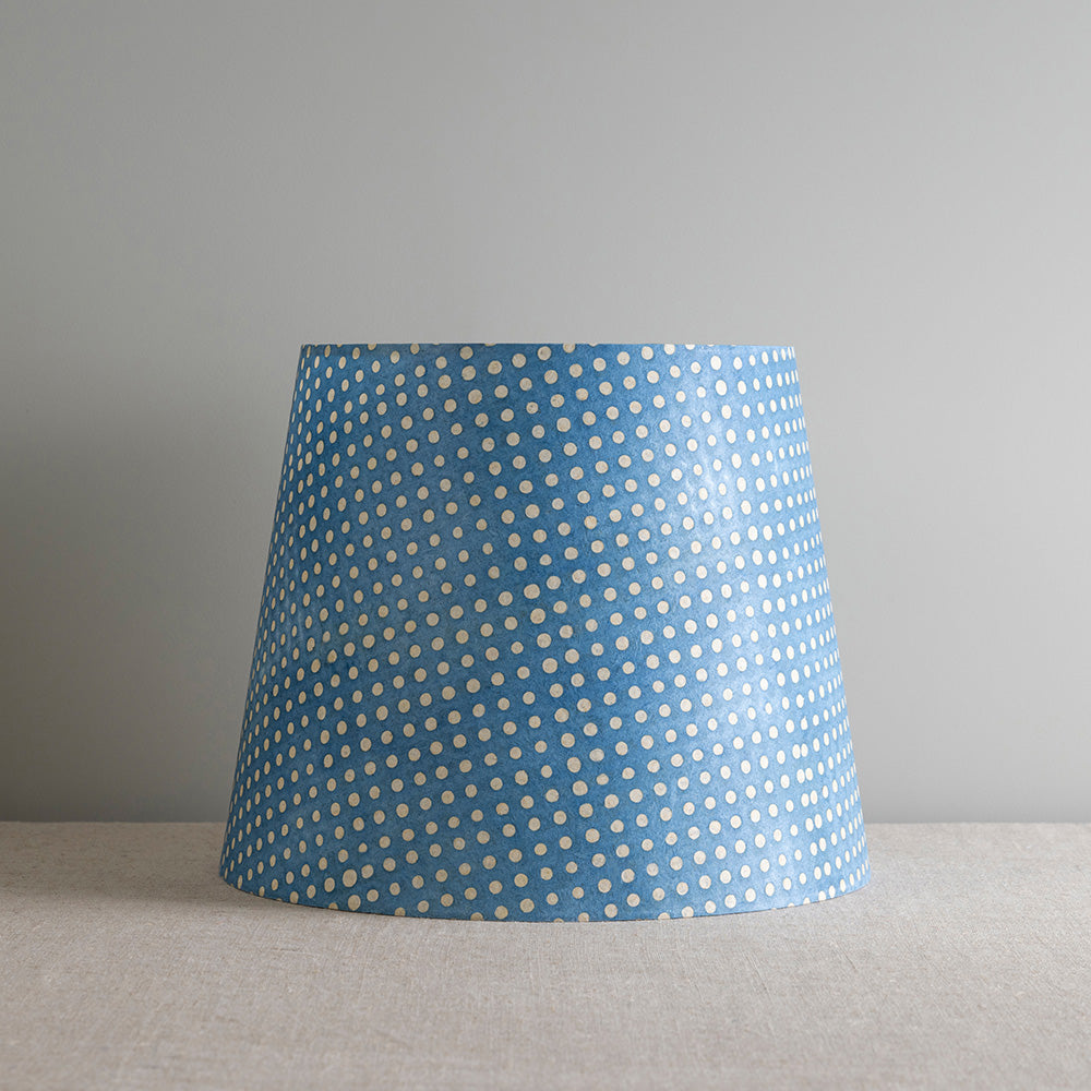 Humbug Straight Empire Batik Paper Lamp Shade in Dotty Sky Blue, Beautiful Front View - Nicola Harding