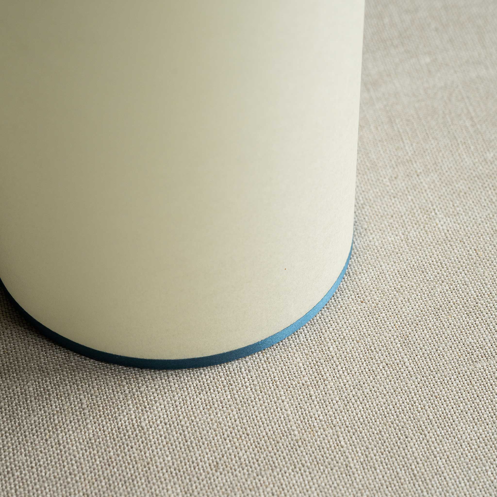 Pipe Up Cylinder Lamp Shade in Soft White with Blue Trim, Design Closeup - NiX By Nicola Harding & Co.