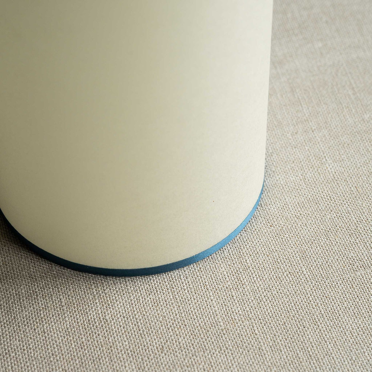 Pipe Up Cylinder Lamp Shade in Soft White with Blue Trim, Design Closeup - NiX By Nicola Harding & Co.