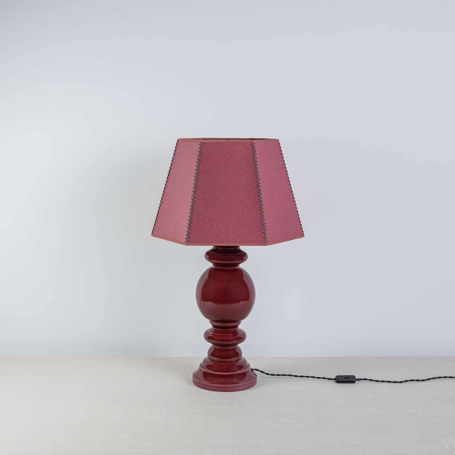 Townhouse Hexagonal Lamp Shade in Burgundy with Pink Trim & Stitching
