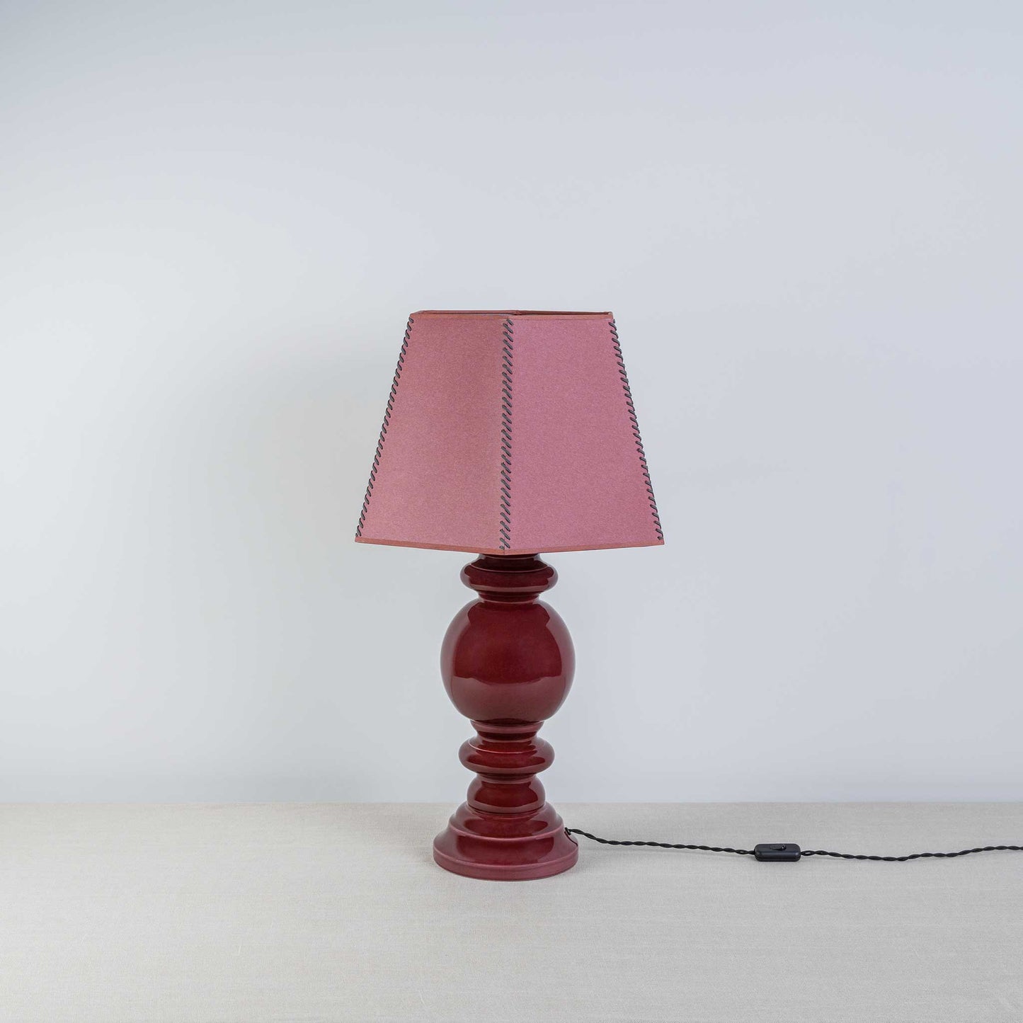 Townhouse Hexagonal Lamp Shade in Burgundy with Pink Trim & Stitching