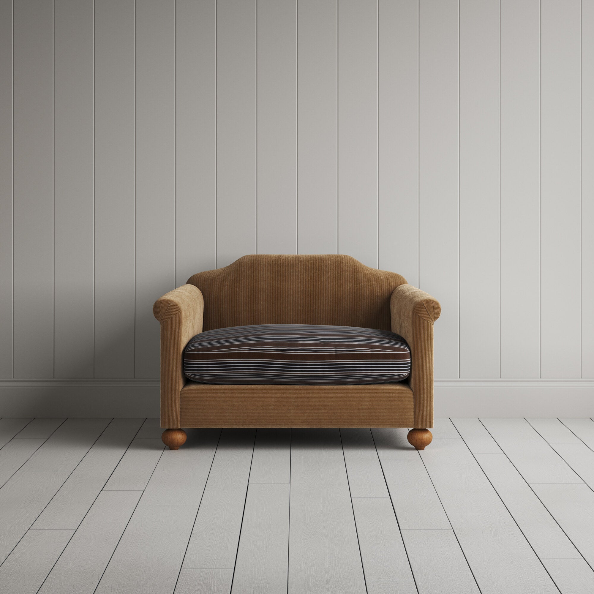 Dolittle Love Seat in Classic Corduroy Stone Beige Frame and Regatta Charcoal Seat