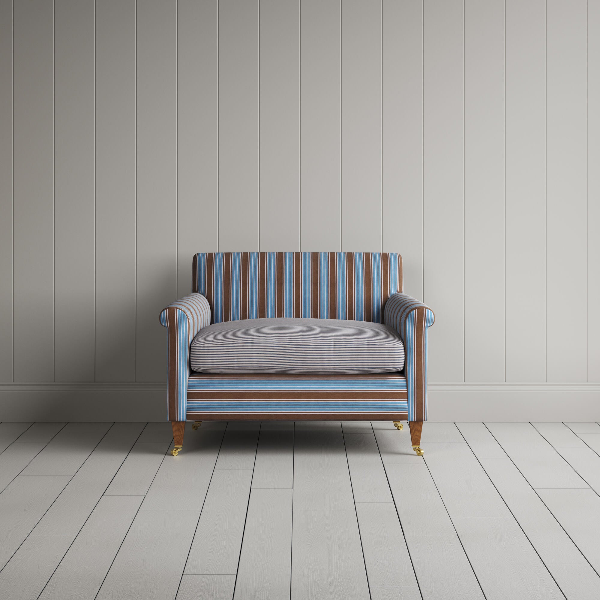 Idler Love Seat in Regatta Blue Frame and Ticking Blue Brown Seat