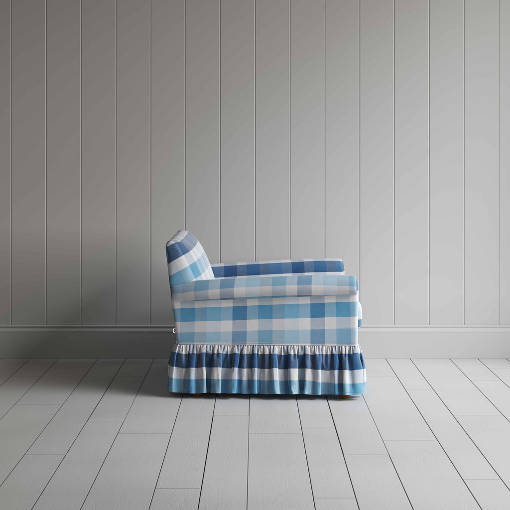  Curtain Call Love Seat in Checkmate Cotton, Blue 