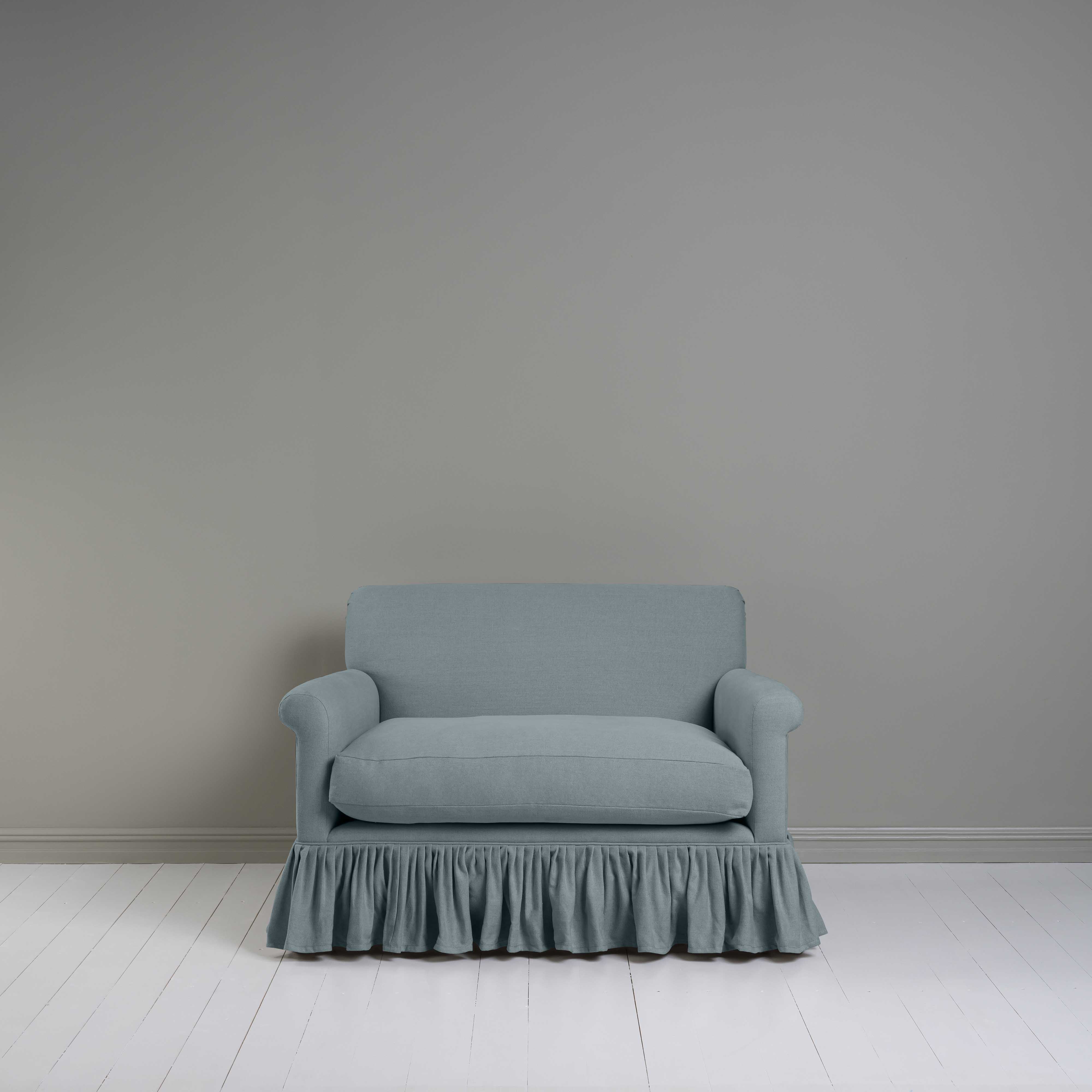 Front View of Curtain Call Love Seat in (Blue)Cerulean - Nicola Harding & Co.
