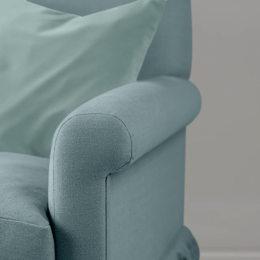 Arm Design Closeup of Curtain Call Love Seat in Laidback Linen BLue(Cerulean) - Nicola Harding