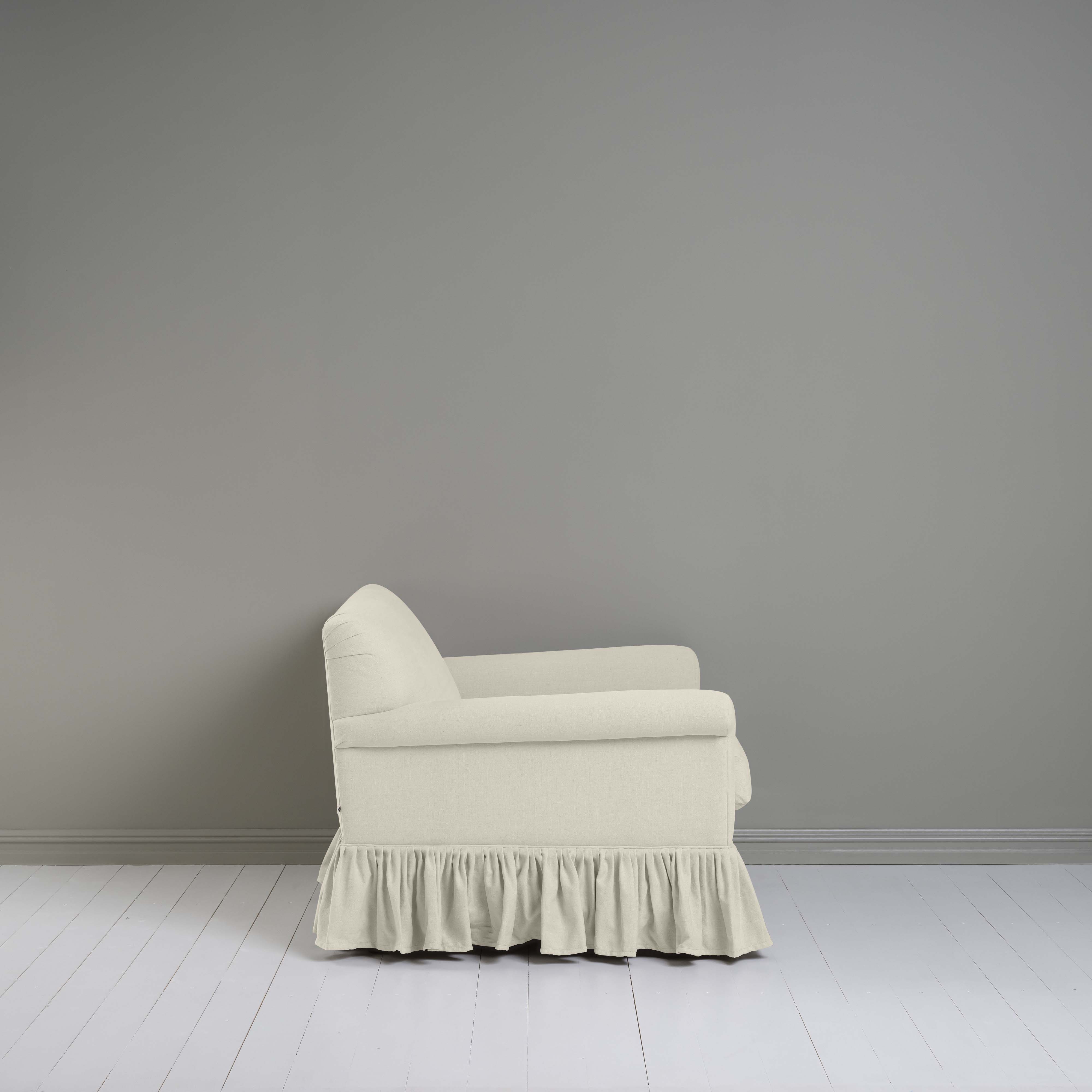 Side View of Curtain Call Love Seat in white(Dove) Color - Nicola Harding