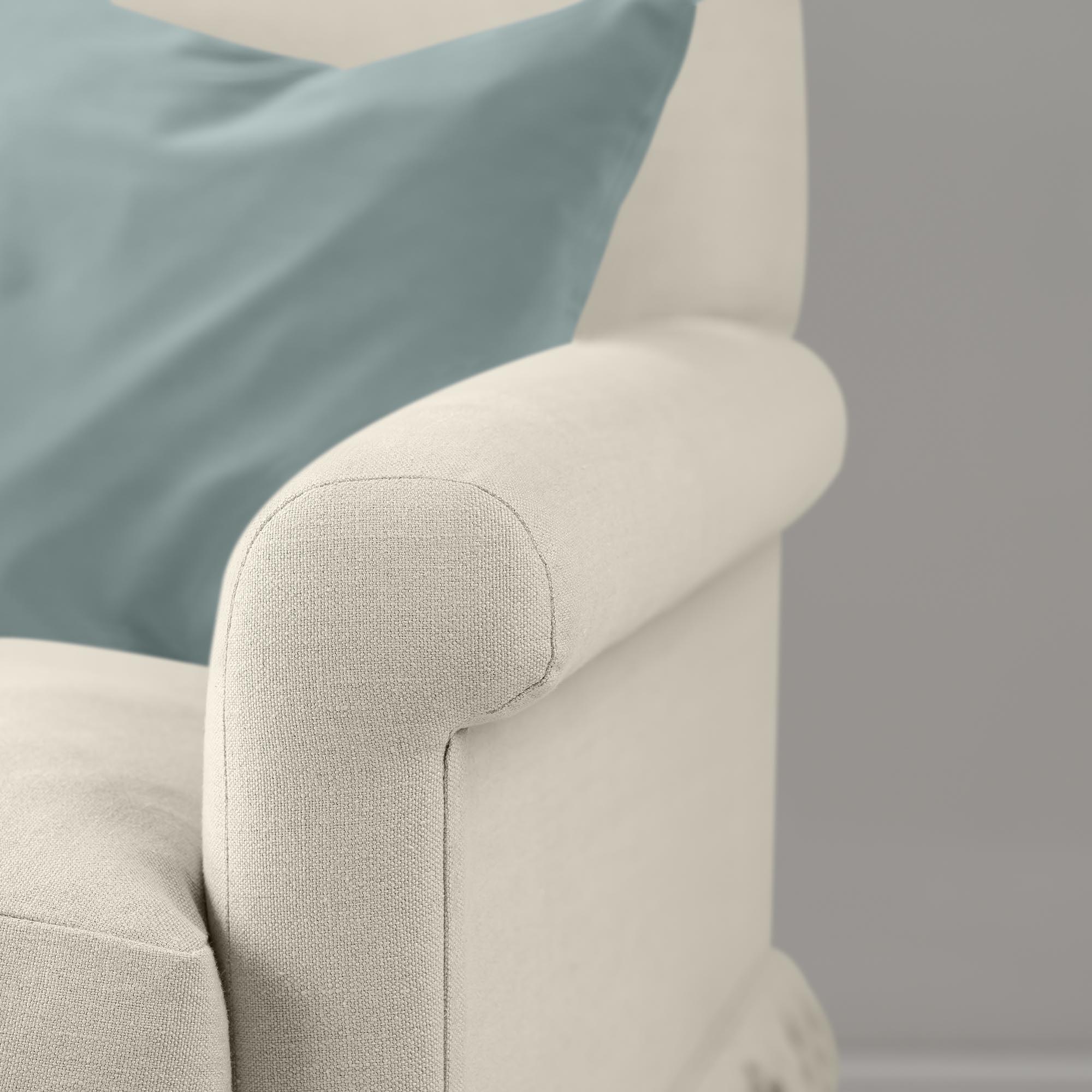 Arm Design Closeup of Curtain Call Love Seat in white(Dove) Color - Nicola Harding
