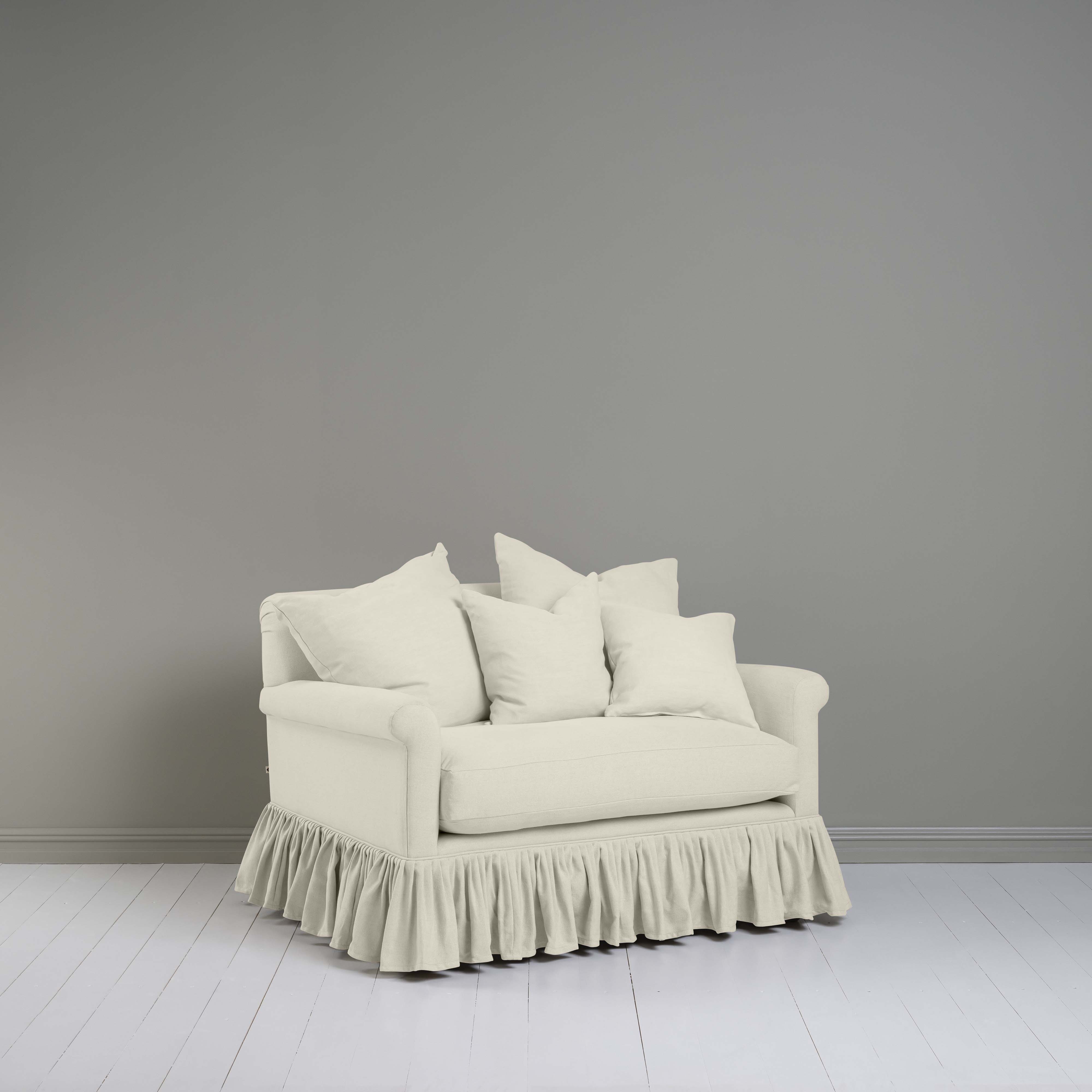 Curtain Call Love Seat in white(Dove) Color With 4 Cushions - NiX By Nicola Harding & Co.