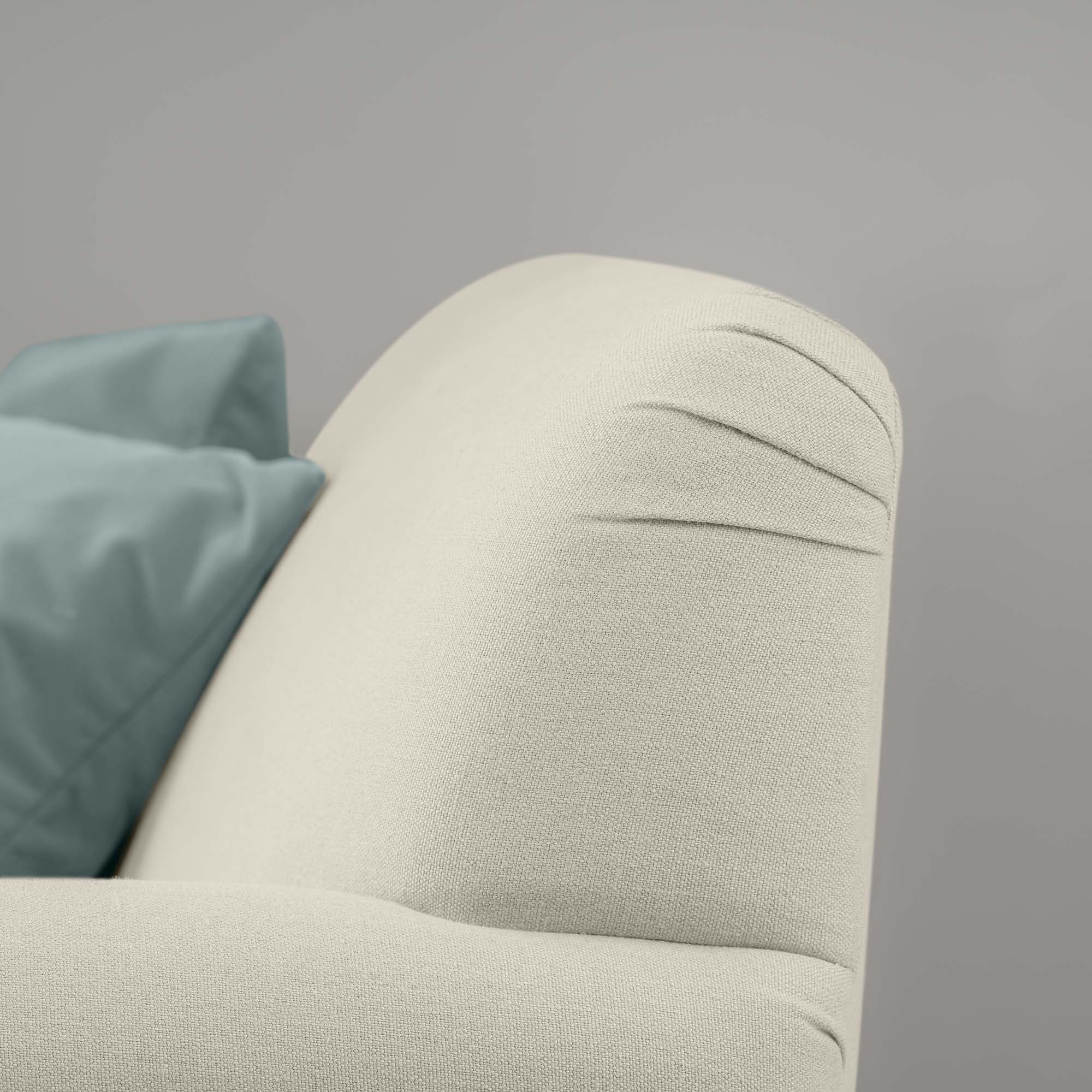 Design Closeup of Curtain Call Love Seat in white(Dove) Color - Nicola Harding