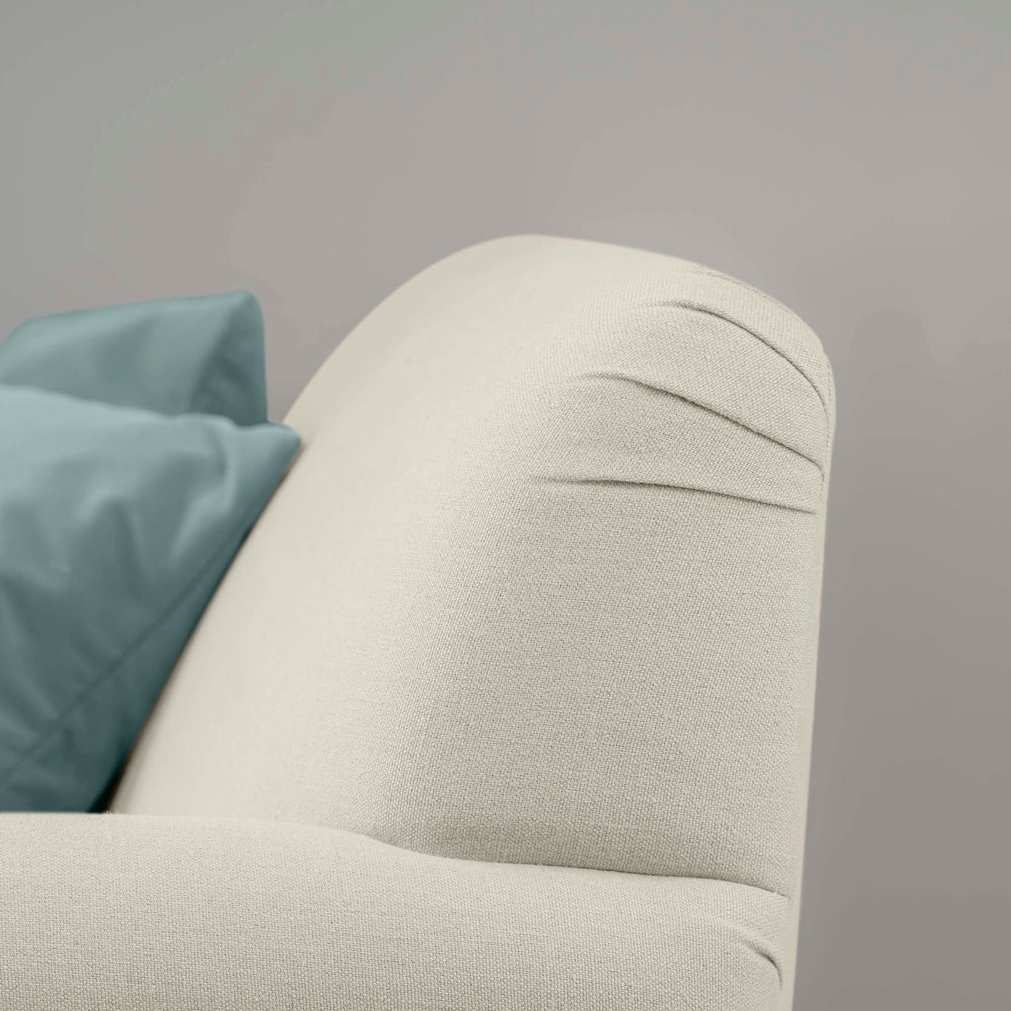 Design Closeup of Curtain Call Love Seat in white(Dove) Color - Nicola Harding