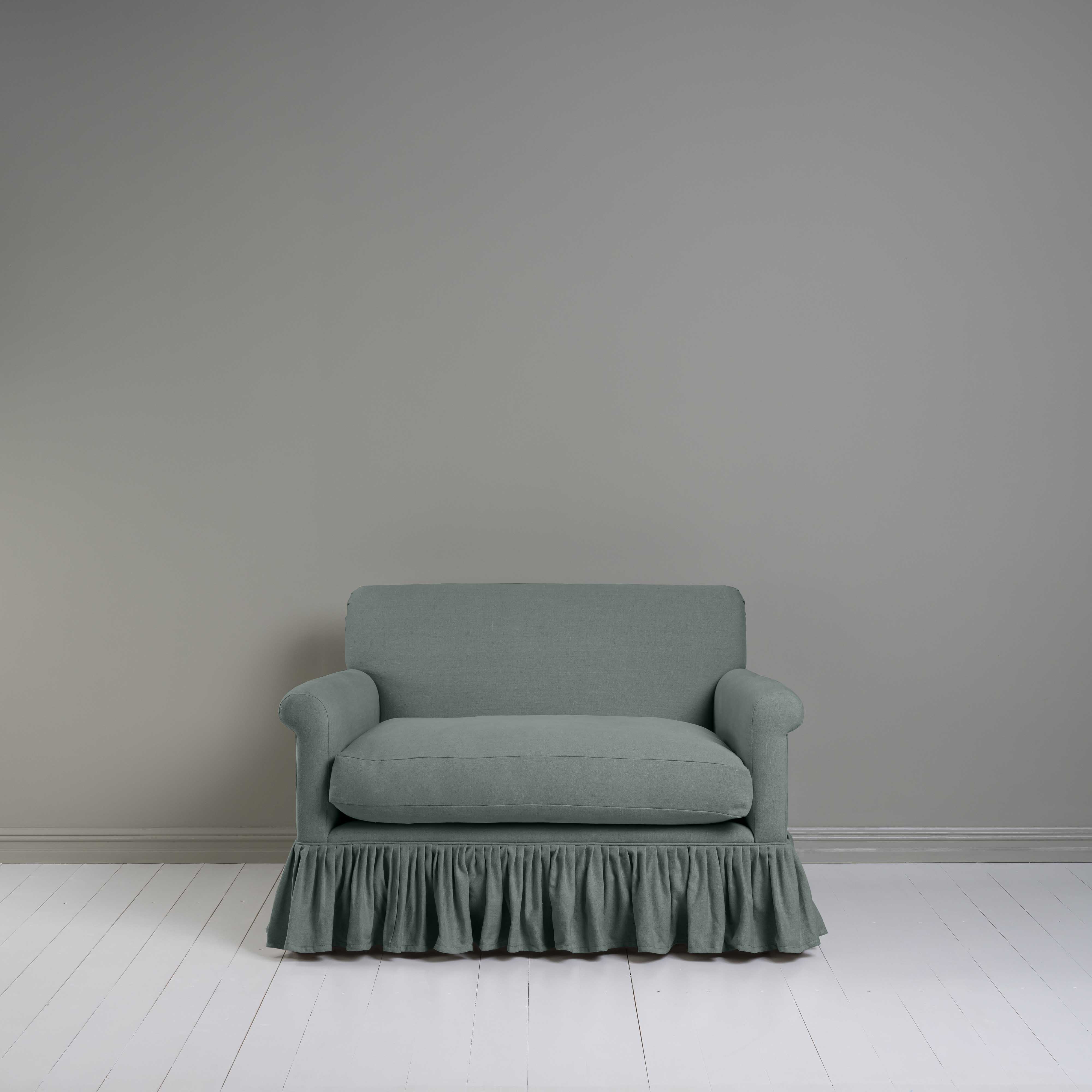 Front View of Curtain Call Love Seat in Blue(Mineral) - Nicola Harding